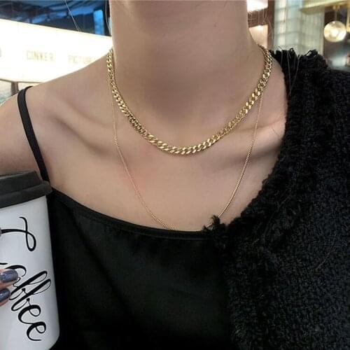 XIYANIKE 925 Sterling Silver Double-layer Thick Thin Chain Necklace Female INS Retro Hip-hop Exquisite Gorgeous Jewelry Couple