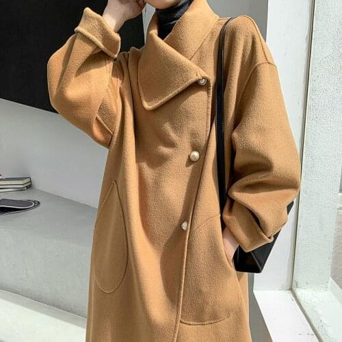 Double-sided cashmere coat womens mid-length 2021 autumn and winter new style over-the-knee high-end camel woolen wool coat