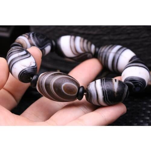 Energy Magical Tibetan Oily Natural line Daluo dZi Bead Big Bracelet