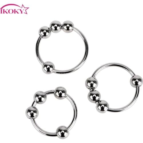 IKOKY Penis Sleeve Delay Ejaculation Sex toys for Men Penis Ring Stainless Steel Cock Ring Various Sizes Male Chastity Device