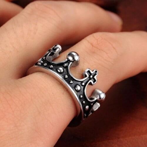 Crown Europe retro punk rock goth band exaggerated 316L titanium steel casting rings rings for men and women