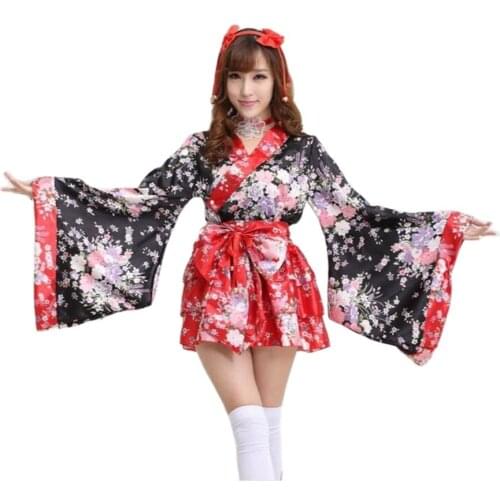 Red Cherry Blossoms Kimono Halloween Heavy Sakura Cosplay Anime Costume Traditional Japanese Lolita Maid Dress