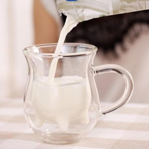 Creative 300ml Transparent Double Layer Glass Cup Milk Mug Glass Heat Resistant Cup Water Juice Milk Cup Drinking Mug Drinkware