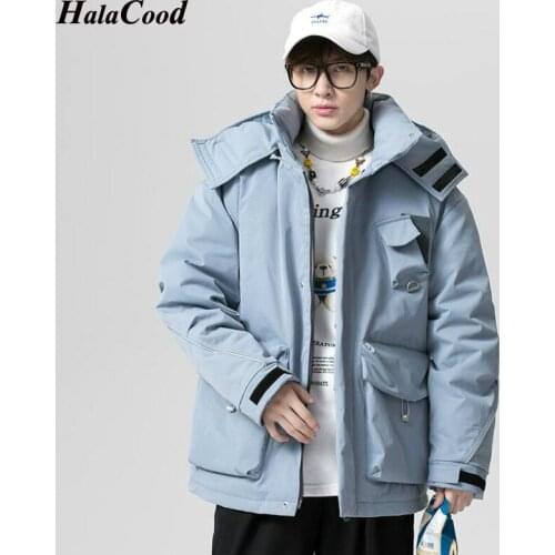 HALACOOD Mens Casual Down Jacket Winter New Boutique White Duck Down Thick Warm Fashion Mens Slim Hooded ArmyGreen Down Coat 4XL