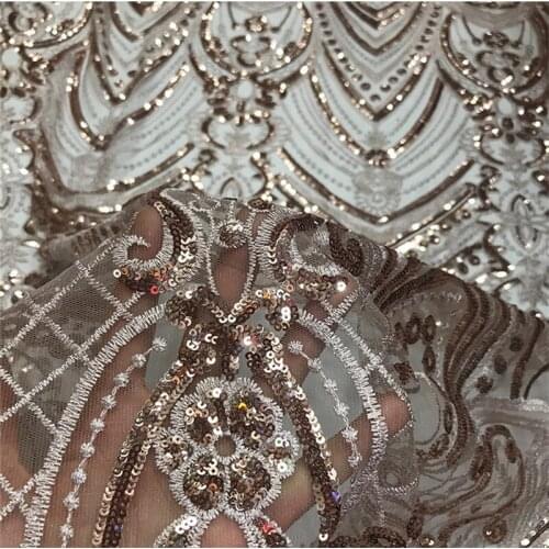 Lace148 Champagne Luxury Bead Sequined Fabric Fashion Womens Dress Evening Dress Headscarf Bag Mesh Sequined Fabrics