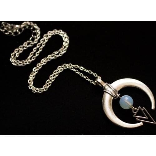 Moon and Opaline Necklace Celestial Boho Dainty /gift for Her / Boho Delicate Jewellery / Inspirational