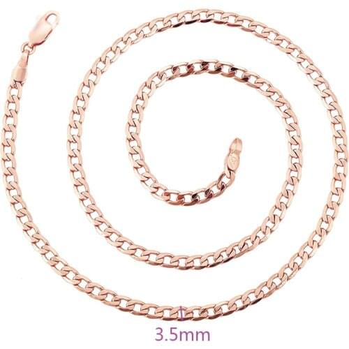 MxGxFam ( 44 cm * 3.5 mm ) Rose 585 Gold Color Figaro 1:1 Necklace For Women Men Fashion XP Jewelry