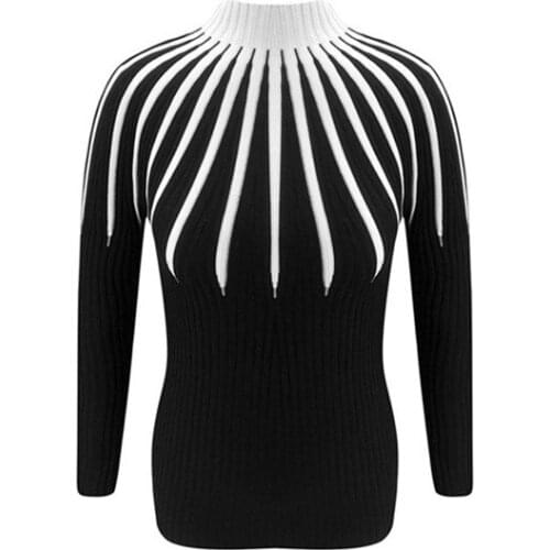 New Trendy Women free shipping clothes pullover Geometry Turtleneck Sweater Long Sleeve Slim Casual Polyester Tops one pieces