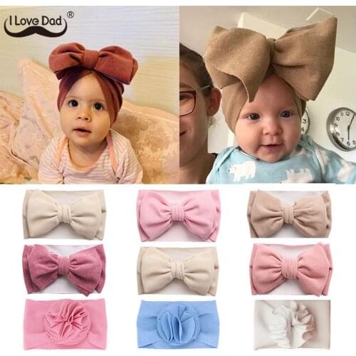 3 Pcs/Set Solid Color Baby Headbands Princess Big Bows Elastic Hair Bands Soft Baby Headband For Girls Baby Hair Accessories