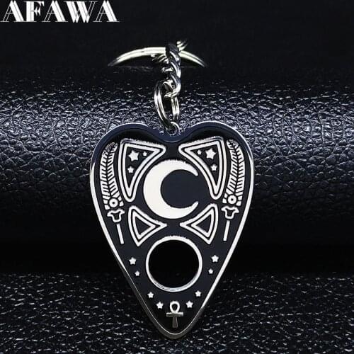 Ouija Witchcraft Moon Stainless Steel Keyrings for Women Black Enamel Pendant Key Jewelry acero inoxidable joyeria mujer K568S02