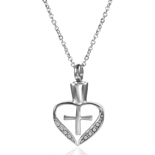 Stainless Steel Cremation Urn Ash Cross Religious Pendant Necklace Jewelry Gift For Him with Chain