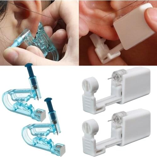 2Pcs Disposable Sterile Ear Piercing Unit Cartilage Tragus Helix Piercing Gun NO PAIN Piercer Tool Machine Kit Stud DIY Jewelry