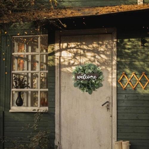 Welcome Wreath Decor Door Hanging Garland Ornament Simulation Leaf Wreath Artificial Plant Decor For Home Party