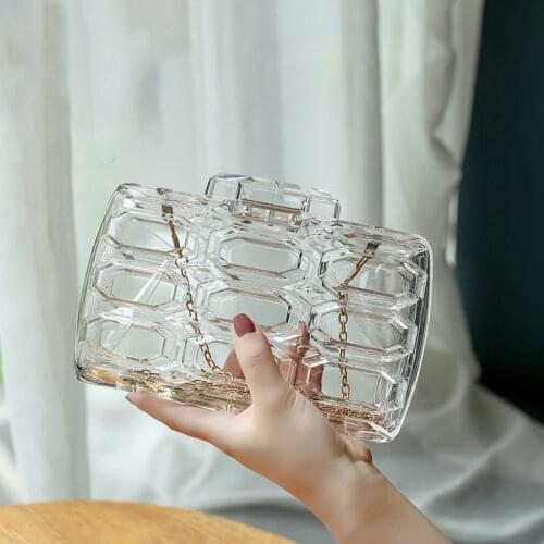Mini Transparent Handbag Womens Clutch Purse Honeycomb Acrylic Evening Bag Metal Chain Shoulder Bags for Party ZD1724