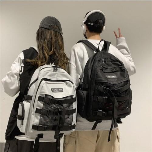 Tooling Style Skateboard Backpack Drawstring Webbing Labeling Laptop Bag Large Capacity Boy Girl Travel Fitness Sports Backpack