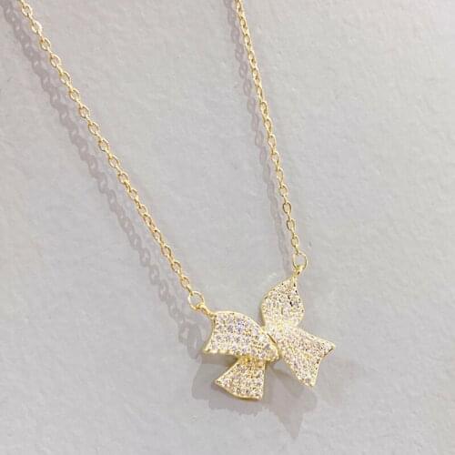 Showfay Bow Necklace All-Match Pendant Clavicle Chain Ins Style Personality Temperament Zircon Necklace Jewelry Wholesale