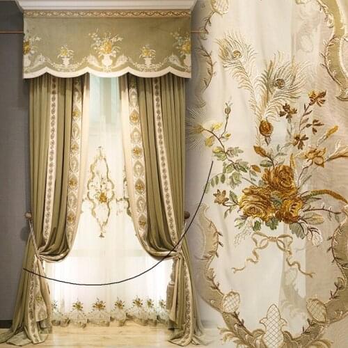 European Style Curtains for Living Dining Room Bedroom Light Luxury Hollow Embroidery Curtains Finished Product Customization