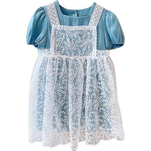Cute Girls Dress New Summer Girls Dresses Fancy Flower Princess Dress Toddler Baby Girls Lace Dress Casual Wear 2Pcs 2-7Y