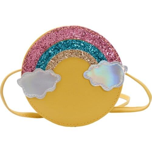 Girls Single-Shoulder Bag, Sequined Rainbow Crossbody Bag with Flower-Shaped Zipper for Little Kids, 5 Colors