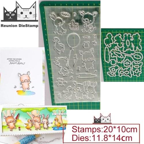 Piggy Rabbit Animal Balloon New 2021 Metal Cutting Dies for Paper Making Clear Stamps Scrapbooking Embossing Frame Card Set