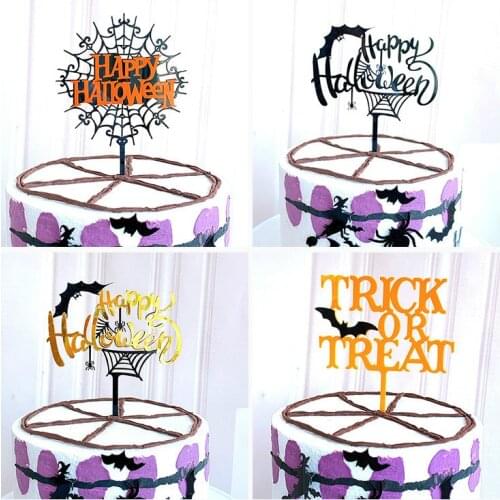Black Gold Happy Halloween Cake Topper Dessert Table Dessert Dress Up Party Pumpkin Cake Topper for DIY Party Decoration G