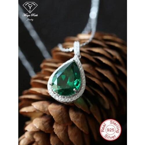 Created Emerald Gemstone Pendant Real 925 Sterling Silver Party for Women Anniversary Gifts Sparkling Aesthetic Female Necklace