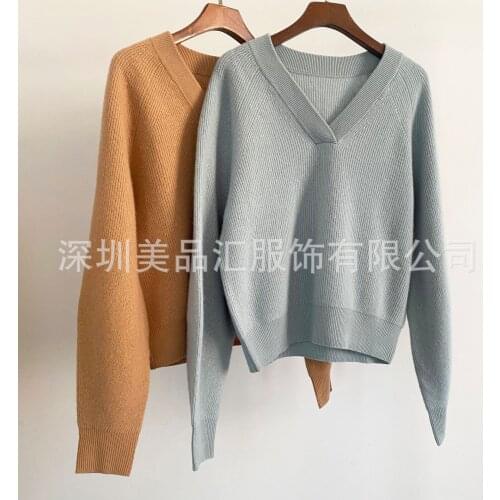 Womens new IC Xiaohe simple loose version small V-neck cashmere sweater solid color sweater