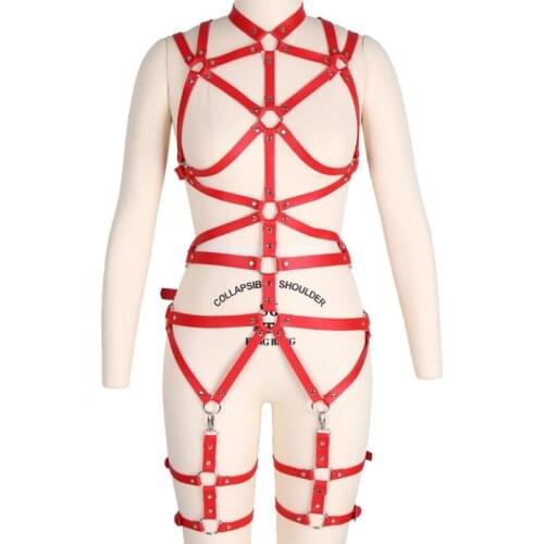 Harajuku Harness Full Body Leather Hollow Out Bra Womens Erotic Lingerie Punk Sword Belt Adjust Waist Size Festival Rave Garter
