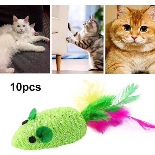 10Pcs Fake Feather Mouse Pet Cats Teaser Funny Sound Squeaky Interactive Toy