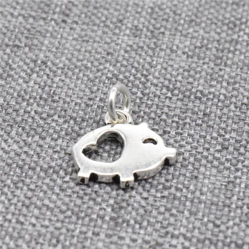 10pcs of 925 Sterling Silver Small Pig Charms with Love Heart for Pet Bracelet Necklace