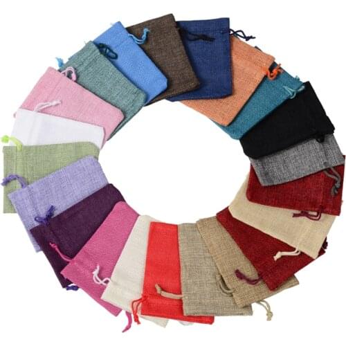 100PCS 7x9CM Colorful Jute Burlap Hessian Gift Drawstring Bags For Home Wedding Decoration Jewelry Packaging Pouches Supplies
