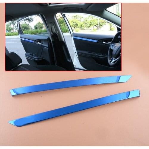 2Pcs Blue Titanium Car Interior Door Armrest Cover Trim Strip Decoration Fit for Honda Civic 10th 2016 2017 2018 2019 2020