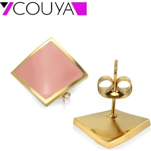 2017 Pink Color square Stud Earrings for Women Girls Enamel Fashion Stainless Steel Earrings Jewelry Accessories