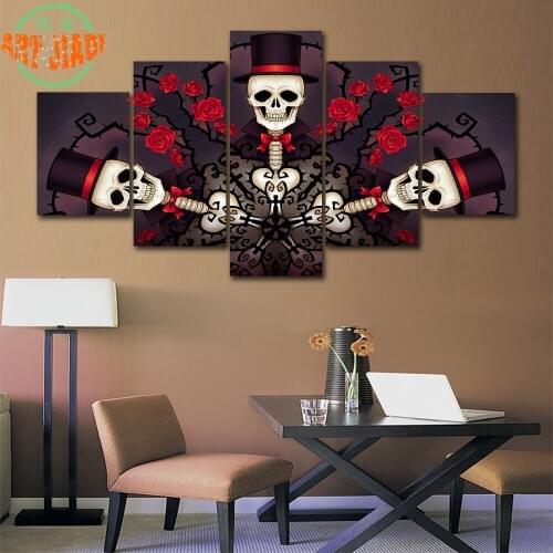 4 Piece/set or 5 Piece/set Canvas Art Skull and Roses HD Canvas Paintings Decoration For Home Wall Art Prints Canvas A984