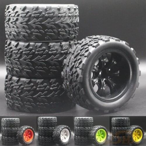 5 colors 4pcs RC Rubber Sponge Tires Tyre Wheel Rim HSP 1:10 Monster Bigfoot Truck 88025 HSP 94111 94108 94188
