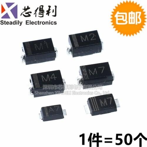 50pcs/lot M7 M1 M2 M4 M7F A7 SMA Rectifier Diode 1A 1N4001 4002 4004 4007