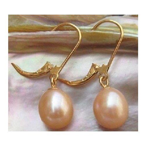 Free shipiing real photos AAA++ 8-10mmpink Pearl Earring 14K/20 hook