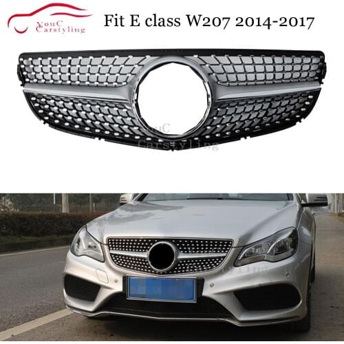 W207 Diamonds grille Front Bumper Grill Mesh for Mercedes E class W207 2014 - 2016 facelift E300 E350 E400 Silver Grills