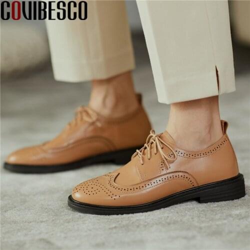 COVIBESCO Vintage Genuine Leather Womens Shoes 2021 Autumn Winter Retro Cross Tied Chunky Heels Pumps Party Shoes Woman Heels