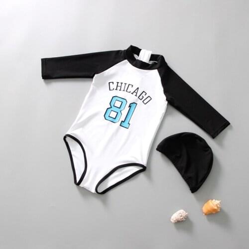 Childrens one-piece swimsuit girl long sleeve sunscreen girl cute swimsuit Korean boy baby hot spring swimsuit