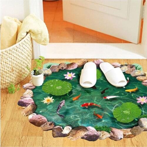 DIY Art Wall Stickers 3D Lotus Fish Pond Wall Sticker Kids Room Living Room Bedroom Bathroom Floor Home Decoration Decals Mural