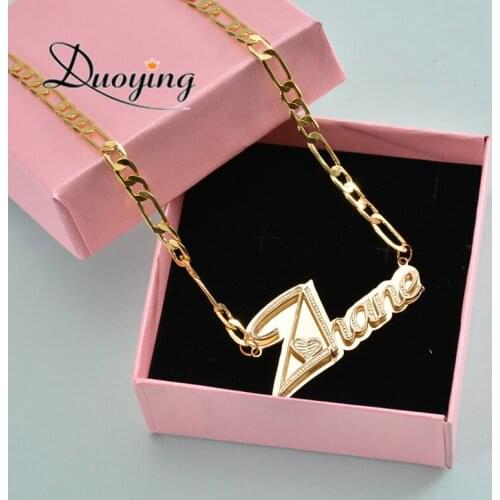 DUOYING Hip Hop Custom Necklaces Copper Pendent Name Necklace Carving Batch Double Plated Of Flowers Necklace For Women Gifts