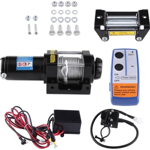 Electric 4000lb Car Winch 12V ATV Winch Towing Cables Pull Kit Remote Control Set Permanent Magnet Motor Winch Trailer Truck