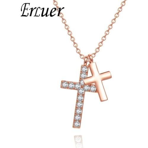 ERLUER pendants necklaces for women Rose Gold Crystal Cross Wedding Jewelry Girl adjustable charm zircon necklace jewellery