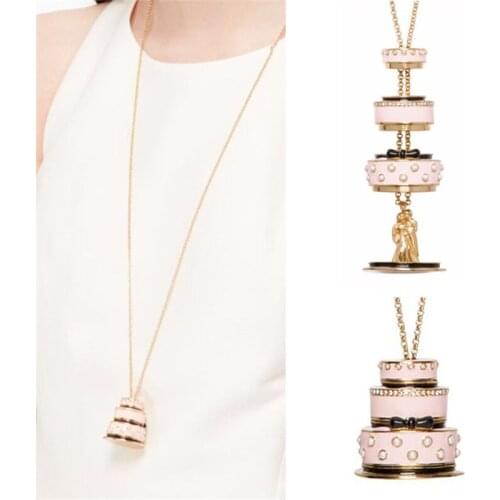 European and American new fashion trend enamel multi-layer cake long pendant necklace bow knot necklace sweater chain women