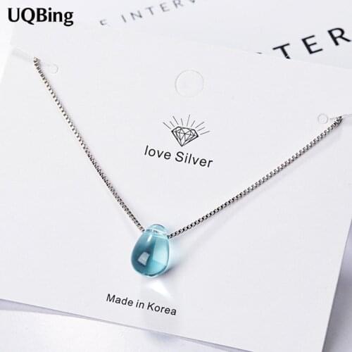 Geometric 925 Sterling Silver Blue Water Drop Rhinestone Pendant Necklaces For Women Birthday Gifts Jewelry 2021