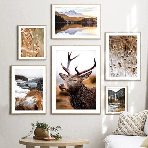 Mountain Forest Fog Deer Reed Autumn Wall Art Canvas Painting Nordic Posters And Prints Wall Pictures For Living Room Home Decor