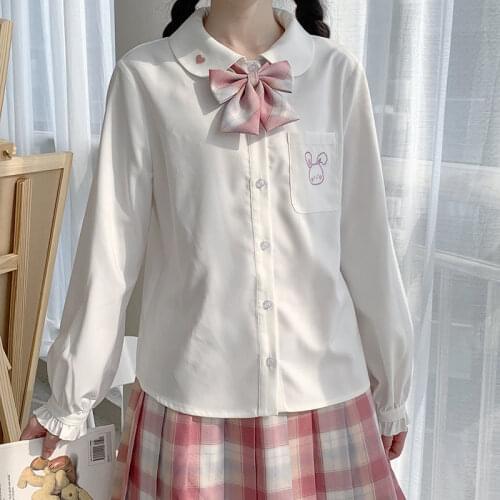 Deeptown Kawaii Shirts Women Cute Anime Button Up Tops Embroidered Long Sleeve Shirt Women 2021 Fashion Casual Soft Girl Blouse