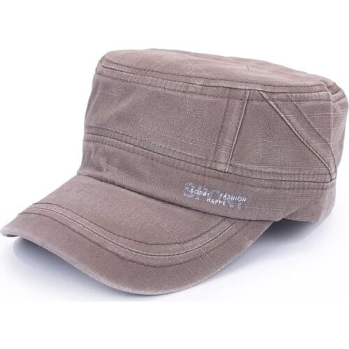 Washed Cotton Adjustable Cadet Army Cap Military Hat Flat Top Cap Outdoor Hats for Men and Women Summer Sun Hat