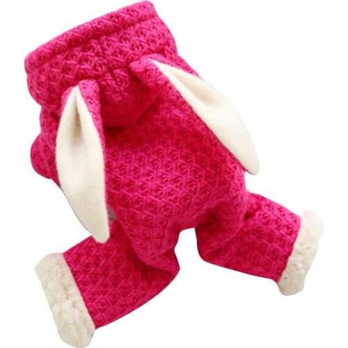 Pet Jumpsuit for Autumn Winter Cotton Padded Dog Clothes Wool Rabbit Ears Decor 4 Legged RERI889
